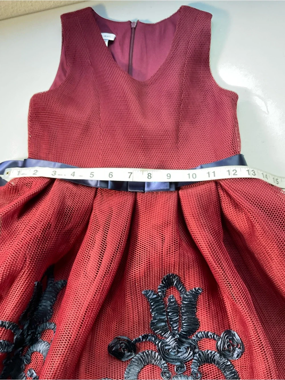 Bonnie Jean Girls Burgundy Navy Embroidered Fit & Flare Dress Size 10